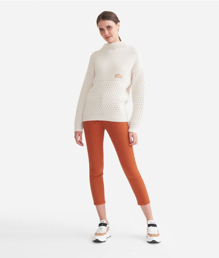 Sweater with funnel collar White 