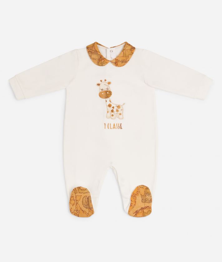 Playsuit in cotton with  giraffe print Creamy