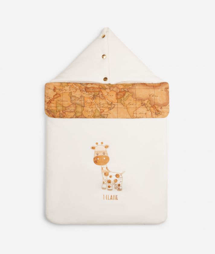 Padded sleeping bag with giraffe print Creamy
