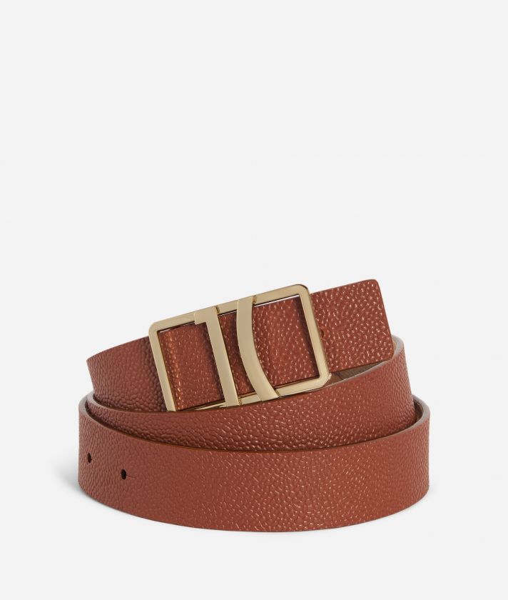Urban Way reversible belt in caviar embossed synth fabric terracotta brown