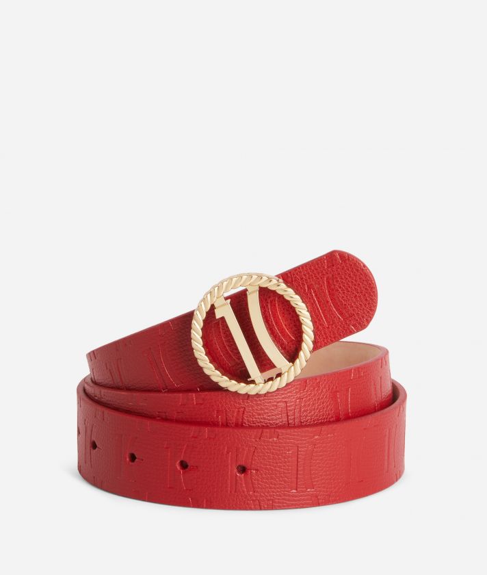 Chic Monogram belt in fine-grain leather scarlet red