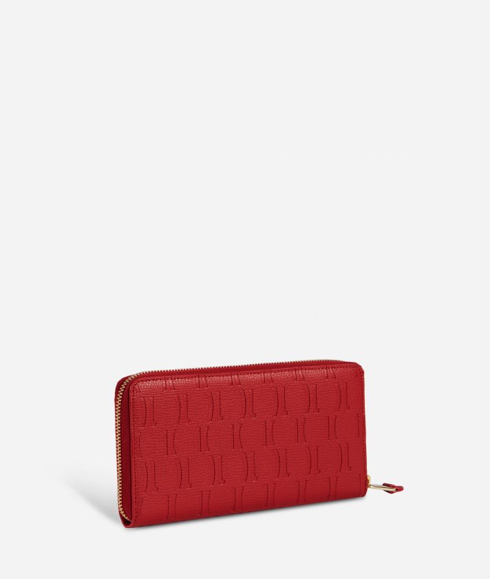 Chic Monogram Ziparound wallet in fine-grain leather Red