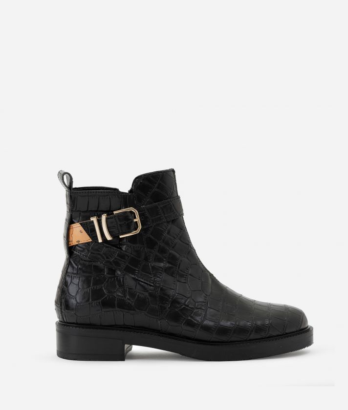 Combat boots in leather in crocodile print Black