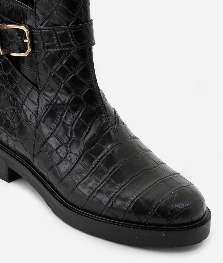 Combat boots in leather in crocodile print Black