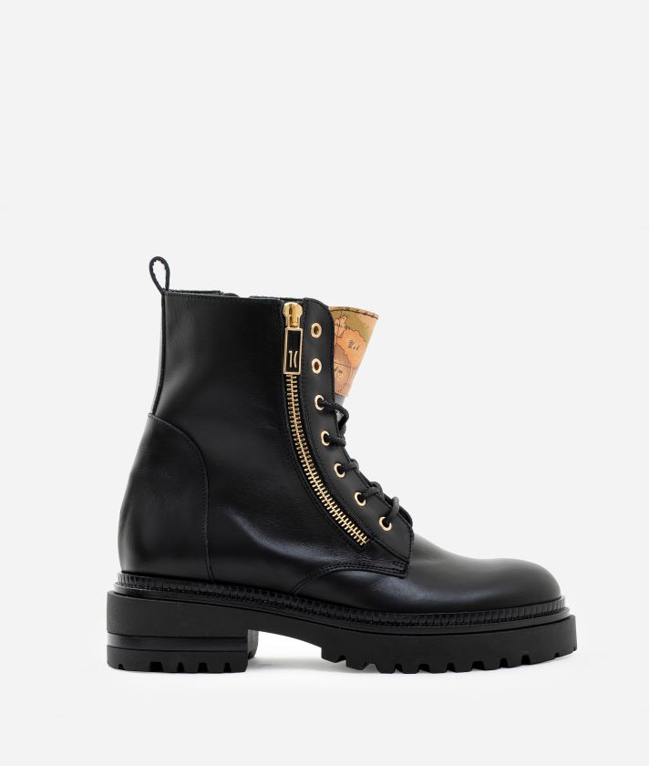 Combat boots in leather and Geo Classic nappa Black 