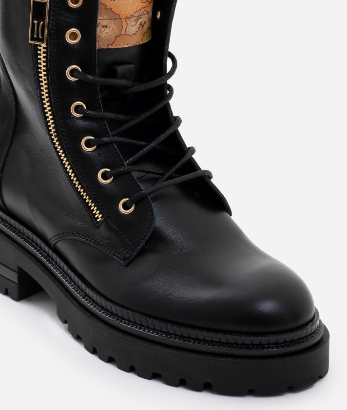 Combat boots in leather and Geo Classic nappa Black 