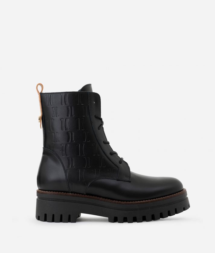 Combat boots in leather embossed 1C Black 