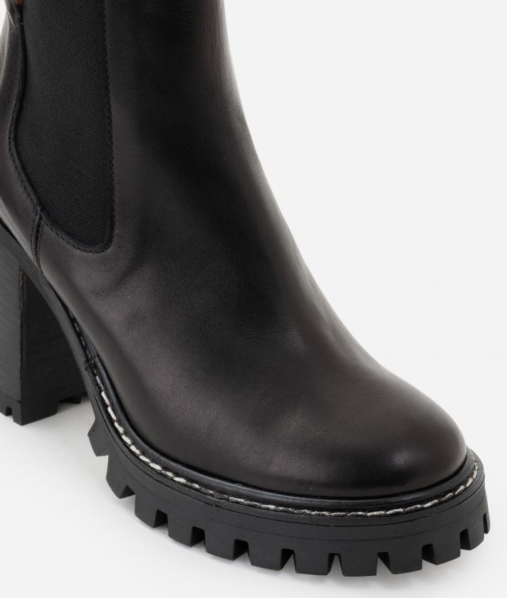 Ankle boots in leather with Geo Classic print nappa detail Black