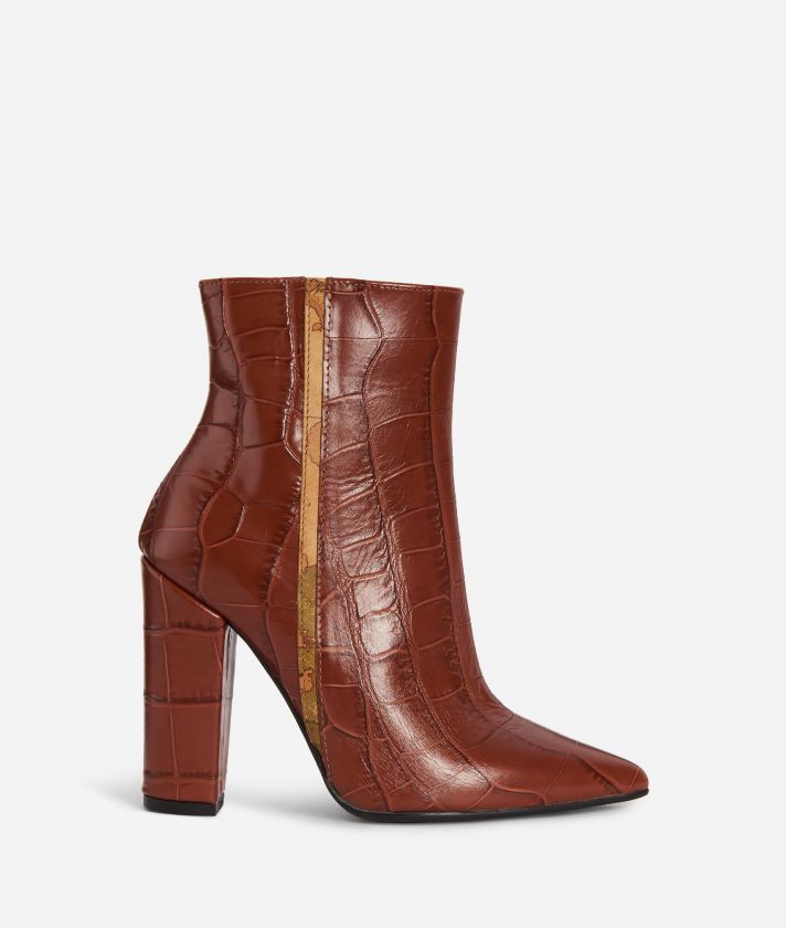 Ankle boots in leather crocodile print Brown