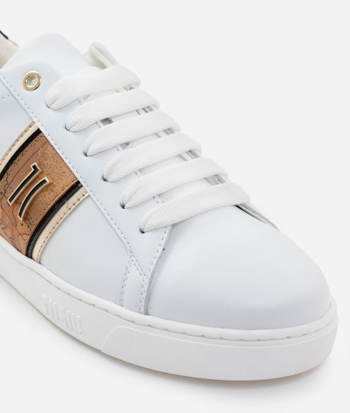 Sneakers in smooth leather metallized details White