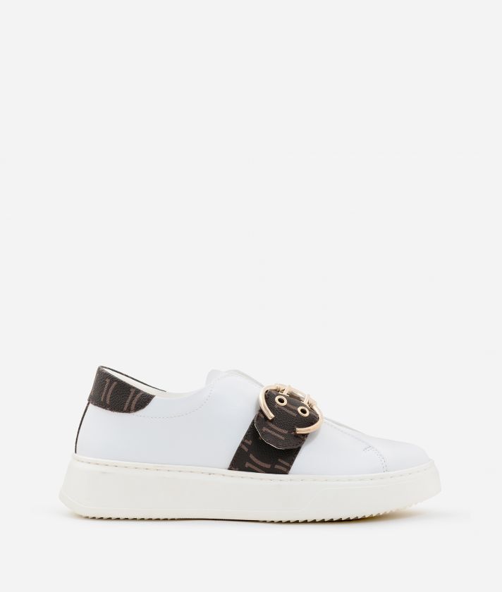Sneakers in eco-leather white with Monogram strap