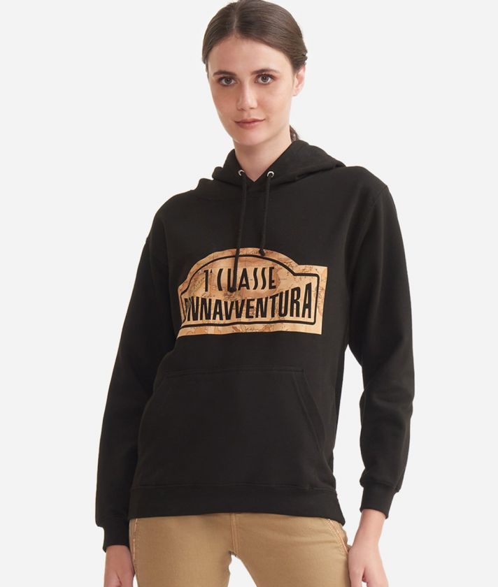 Cotton sweatshirt with hood and maxi logo Black
