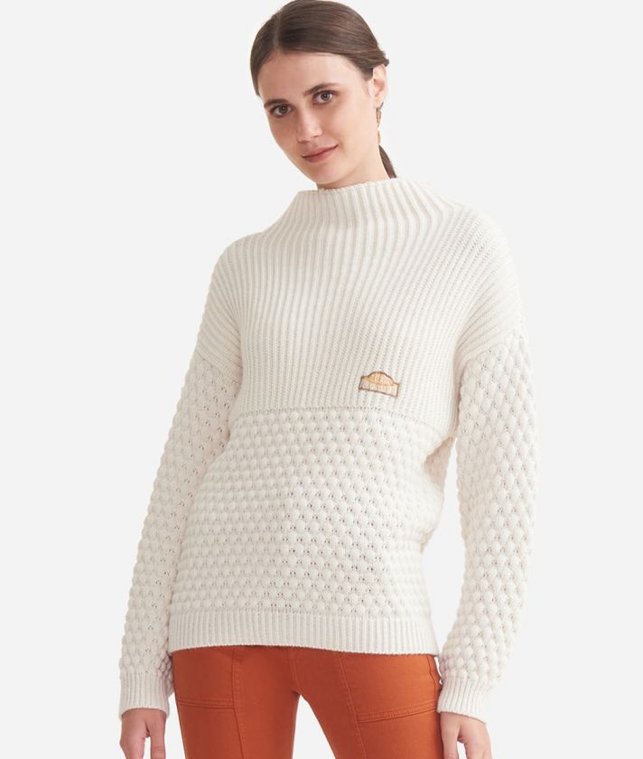 Sweater with funnel collar White 