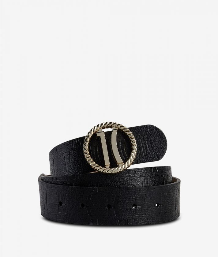 Chic Monogram belt in fine-grain leather black