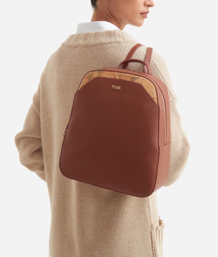 Palace City backpack in saffiano fabric terracotta brown