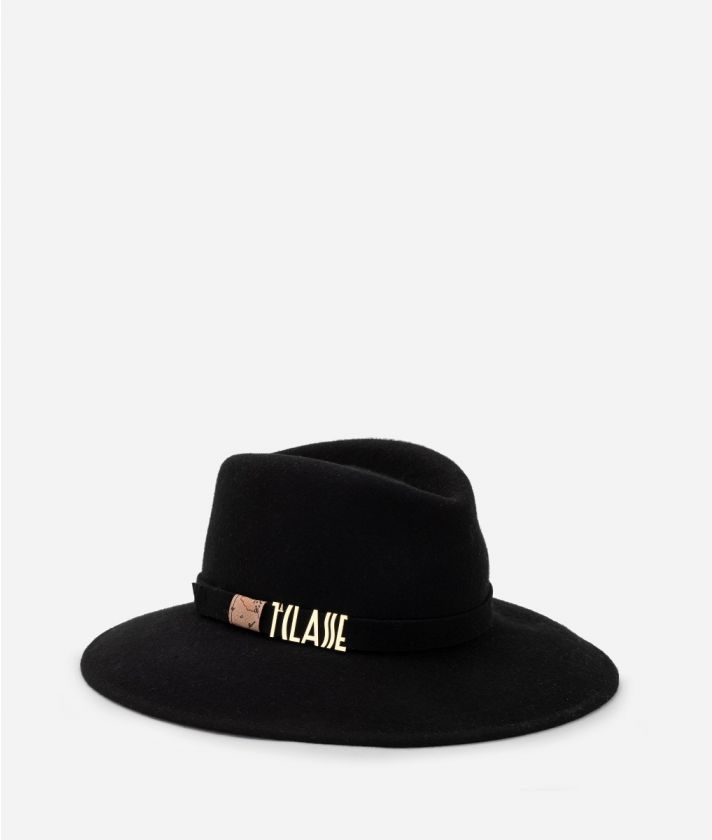 Felt hat with pass-through logo Black
