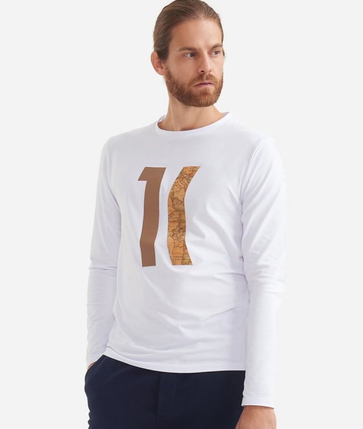 Long sleeve t-shirt with print in stretch cotton White