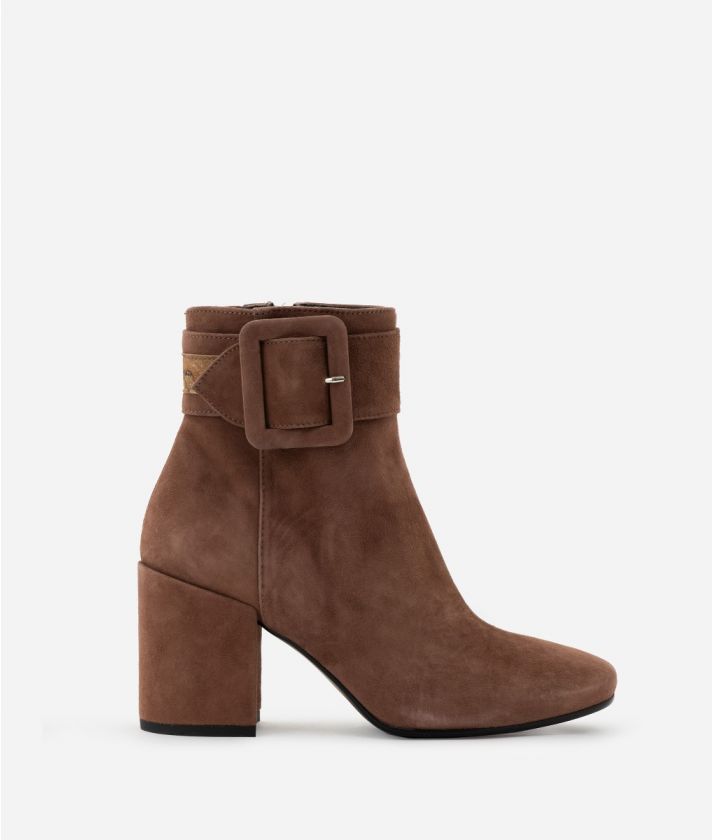 Ankle boots in suede leather and Geo Nabuk fabric Brown