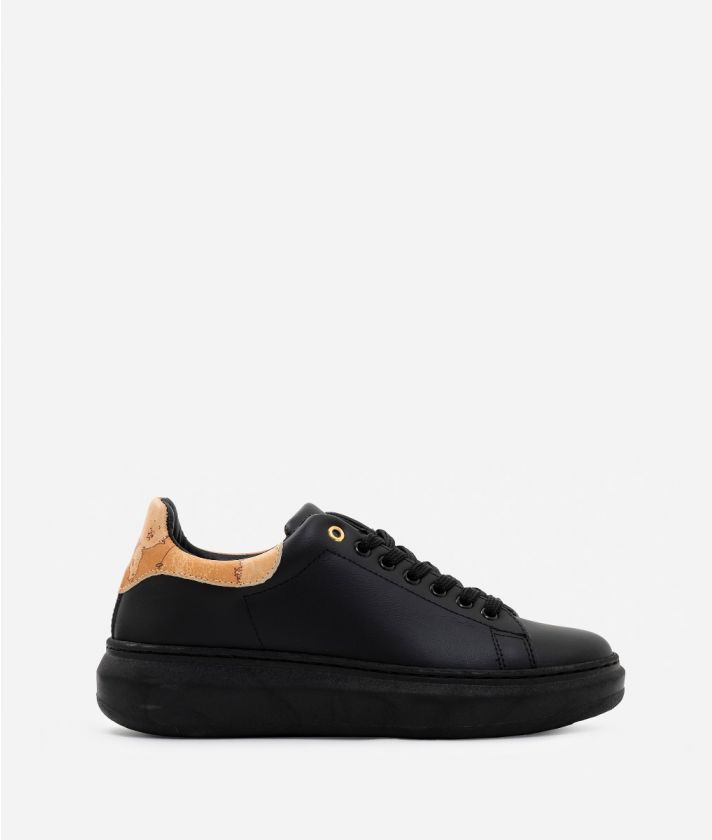 Sneakers in leather and Geo Classic print nappa details Black