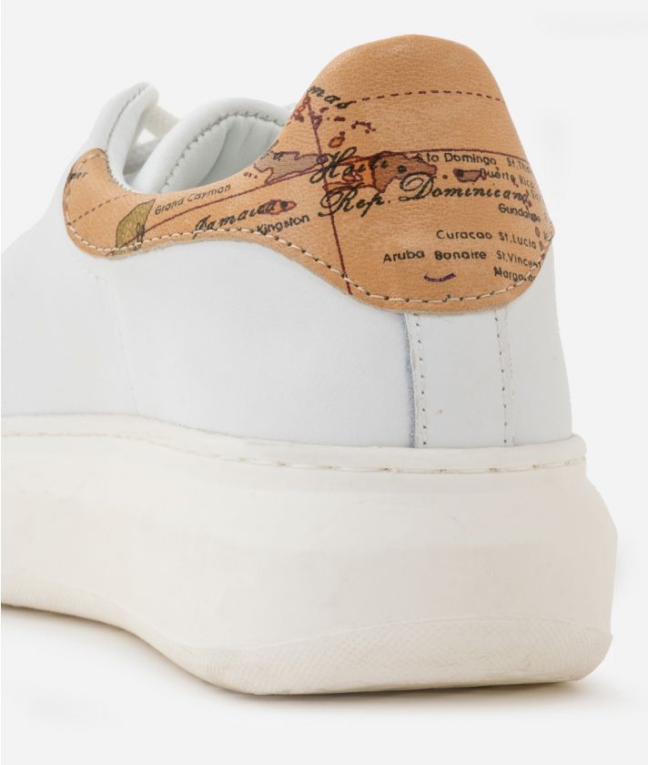Sneakers in leather and Geo Classic print nappa details white