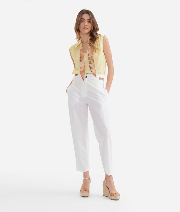 Trousers with strap in cotton poplin Optical White