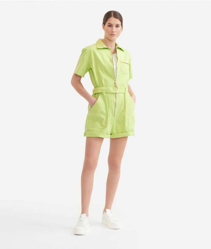 Short piquet cotton jumpsuit Lime