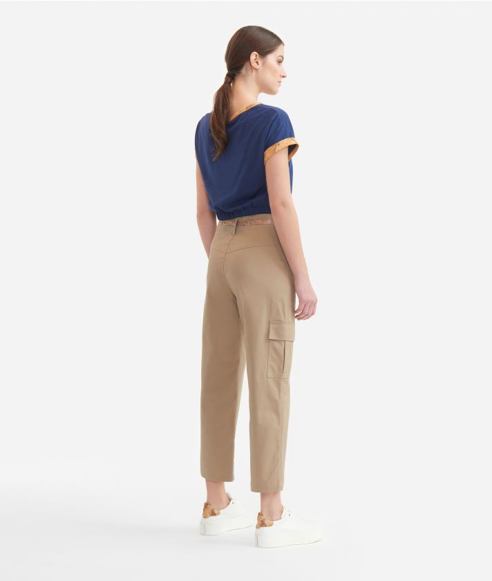 Stretch gabardine cotton trousers with pockets Desert