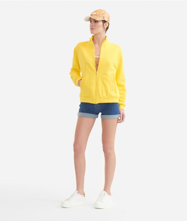 Sweatshirt with "Sun" print in fleece cotton Yellow