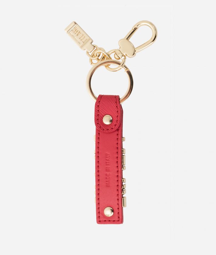 Leather logo lettering Keychain Cherry Red 
