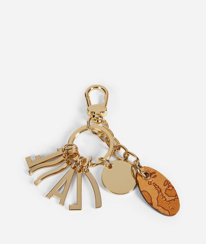 Keyring with lettering charm and Geo Classic print nappa pendant
