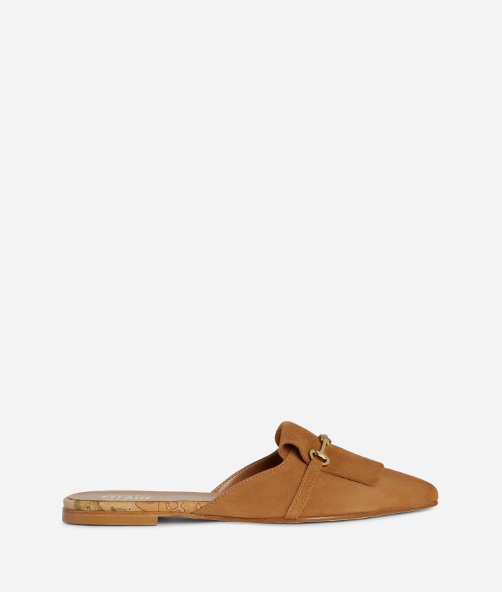 Slipper in suede leather and horsebit detail Brown