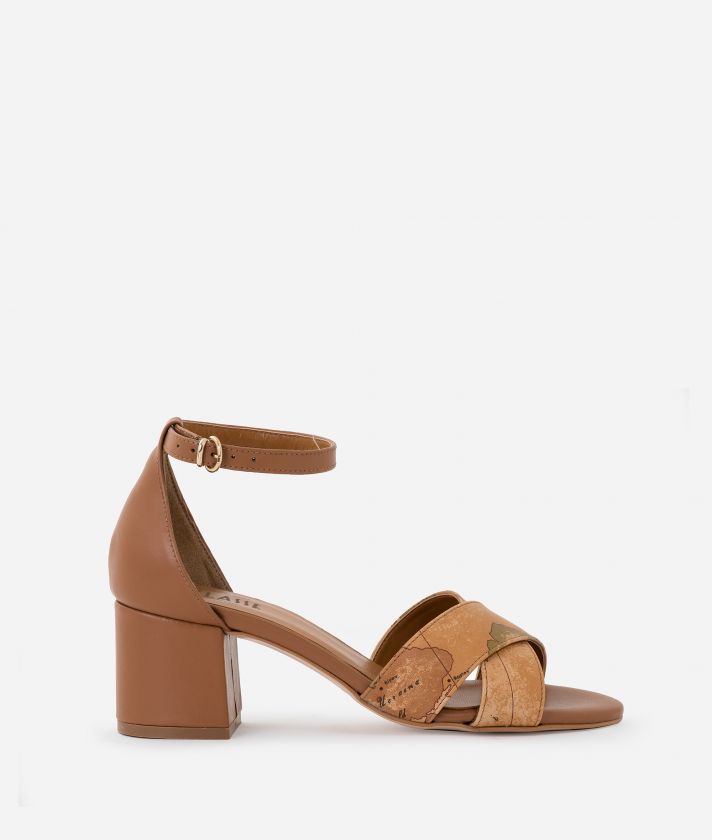Leather sandals with criss-cross at the ankle Dark Buff
