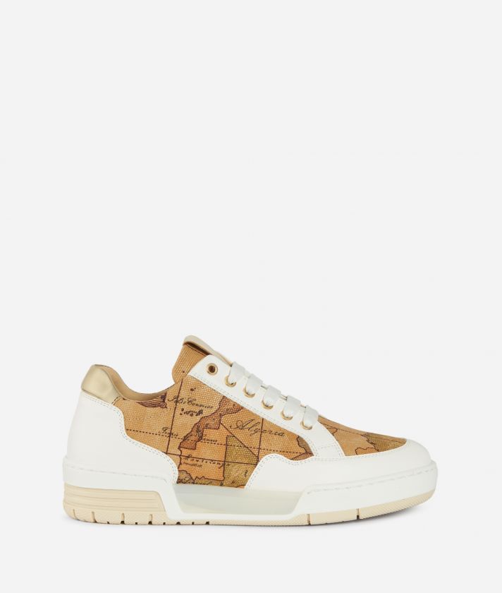 Canvas sneakers with Geo Classic print and gold laminated fabric details