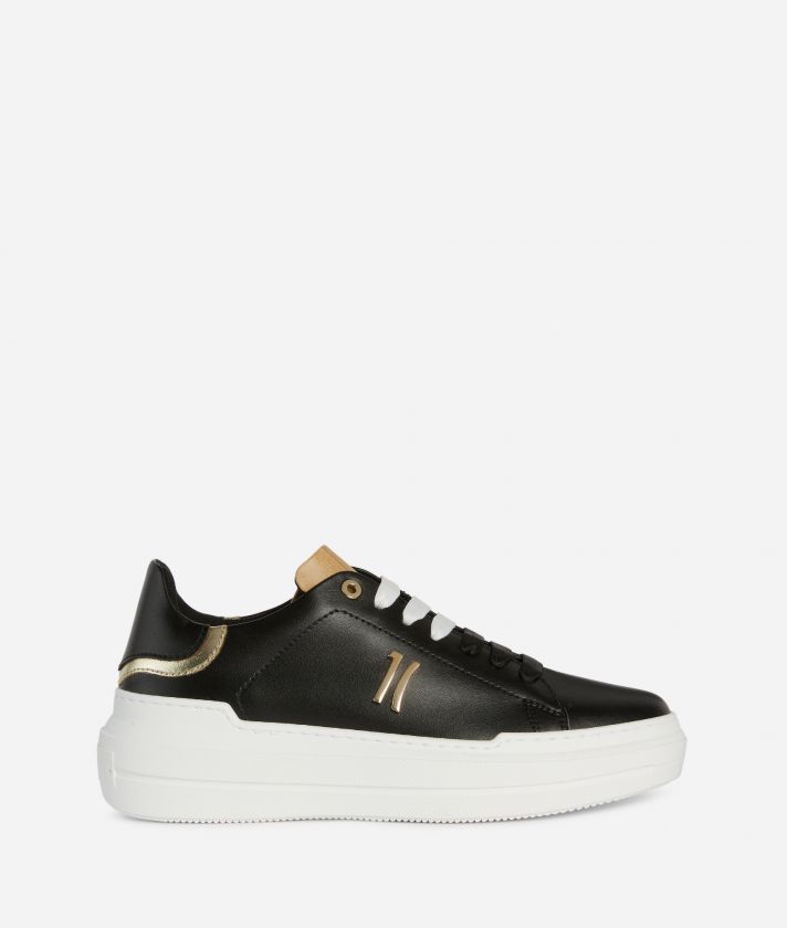 Eco-leather sneakers with smooth leather details Black