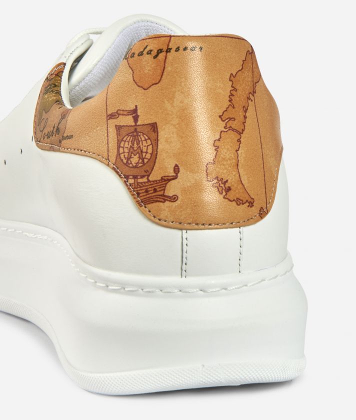 Sneakers in pelle liscia e dettaglio in nappa stampa Geo Classic Bianche