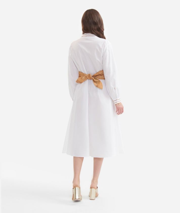 Dress with knot in poplin cotton Optical White