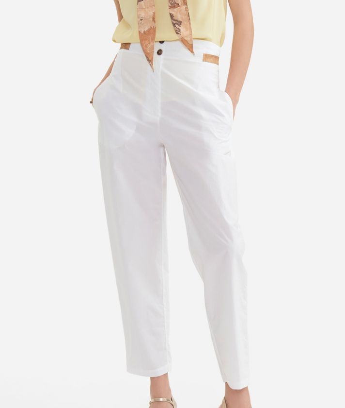 Trousers with strap in cotton poplin Optical White