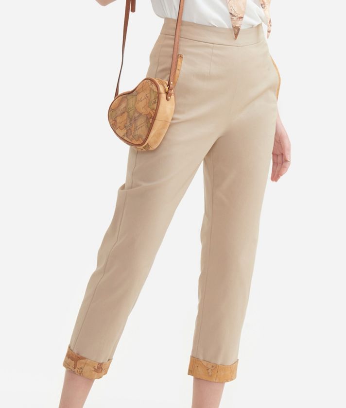 Trousers with lapel in stretch cotton gabardine Sand