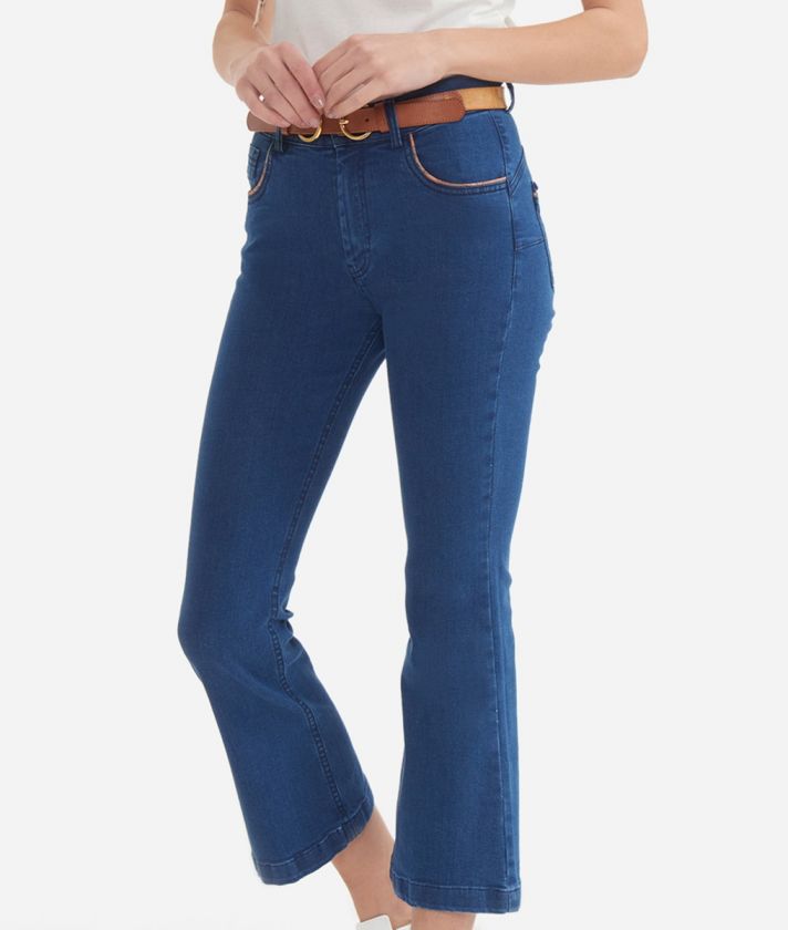 Jeans 5 tasche trombetta in denim stretch Blu Medio