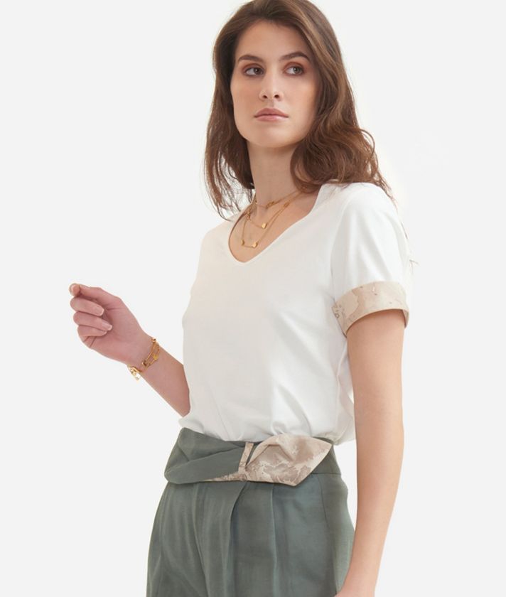 T-shirt in stretch organic cotton jersey with Geo Safari details Natural White