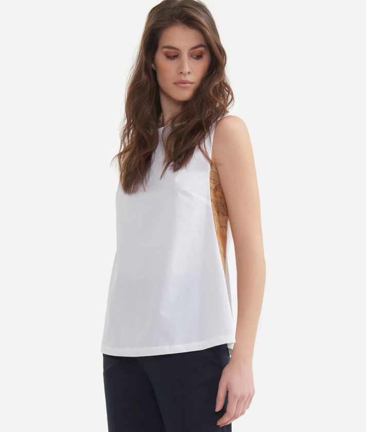 Top without sleeves in cotton poplin White