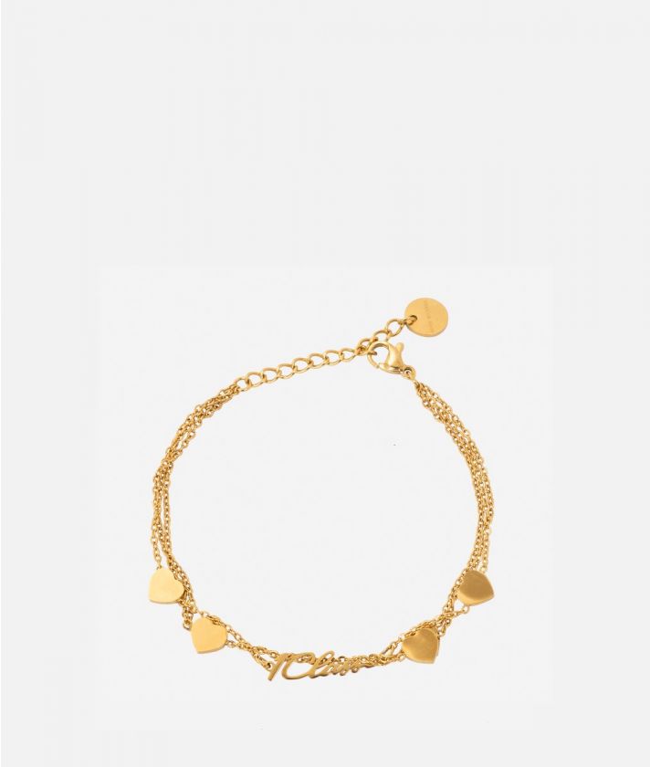 Three-strand bracelet with hearts and 1A Classe logo Light Gold