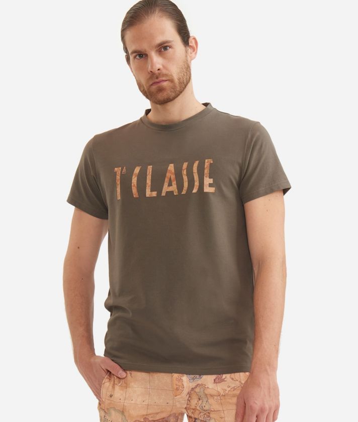 Cotton t-shirt with front 1A Classe logo Military Green