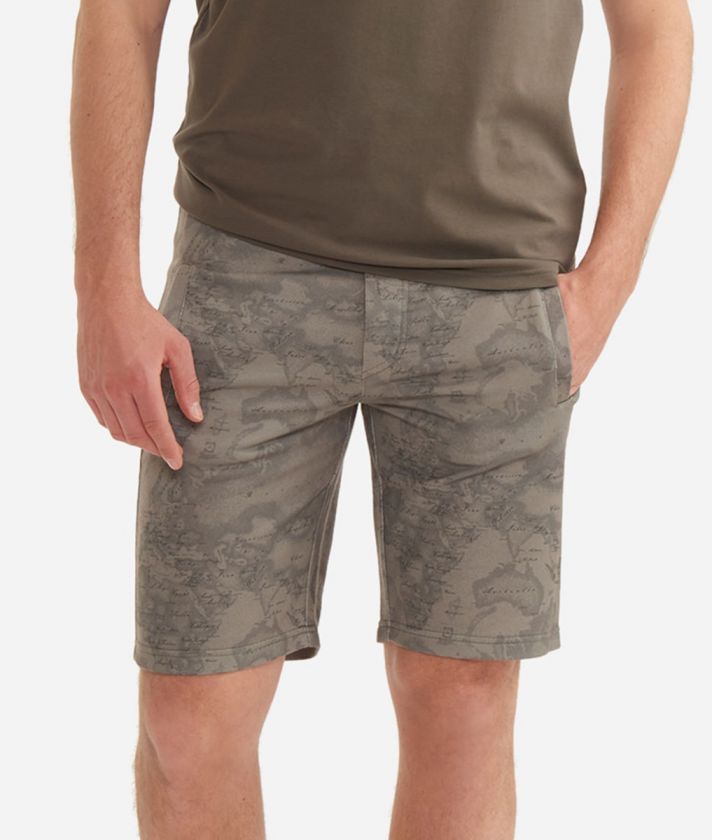 Bermuda shorts with all-over pritned map Military Green