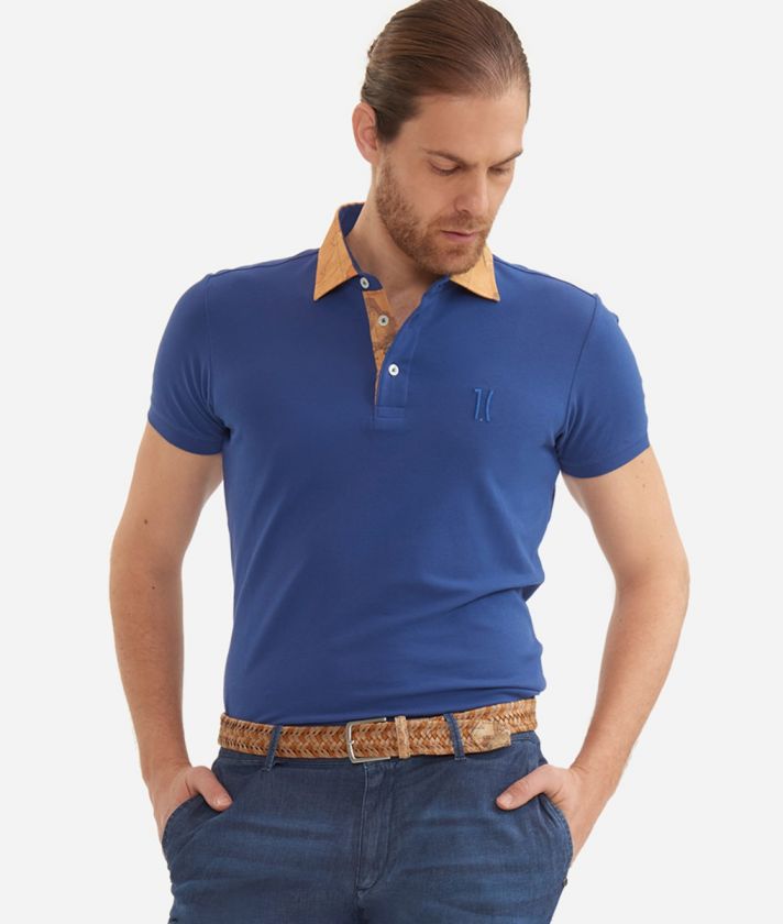 Short-sleeved polo shirt with embroiderd 1C logo Bluette