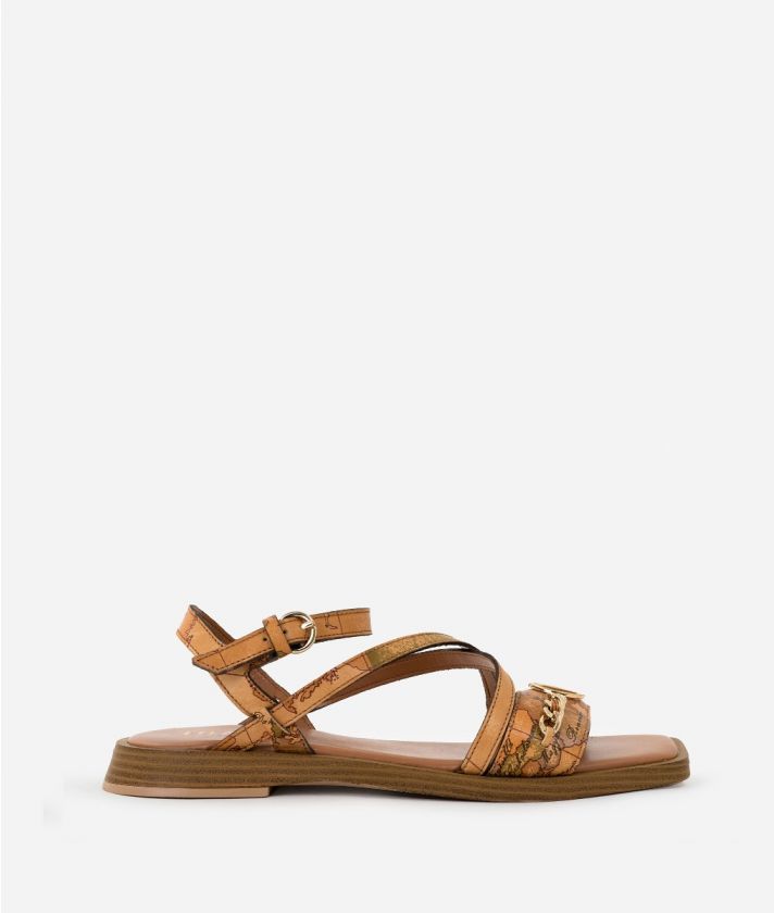 Napa leather sandals with strap in Geo Classic print