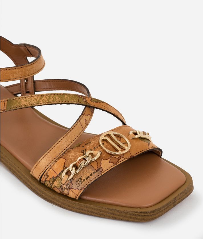 Napa leather sandals with strap in Geo Classic print