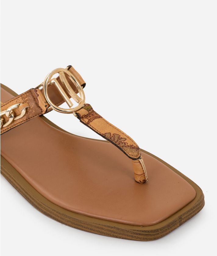 Thong sandals with square toe in Geo Classic print nappa leather