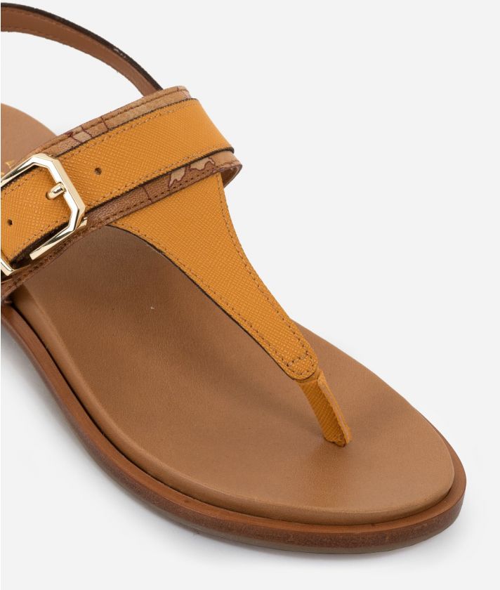 Thong sandals in saffiano print fabric Saffron