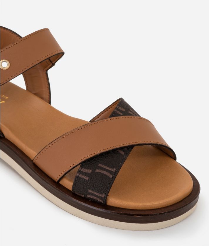 Smooth leather cross bands sandals Dark Buff